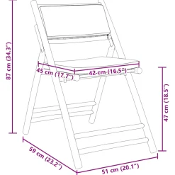 vidaXL Bistrostoelen 2 st inklapbaar met kussens bamboe crèmewit