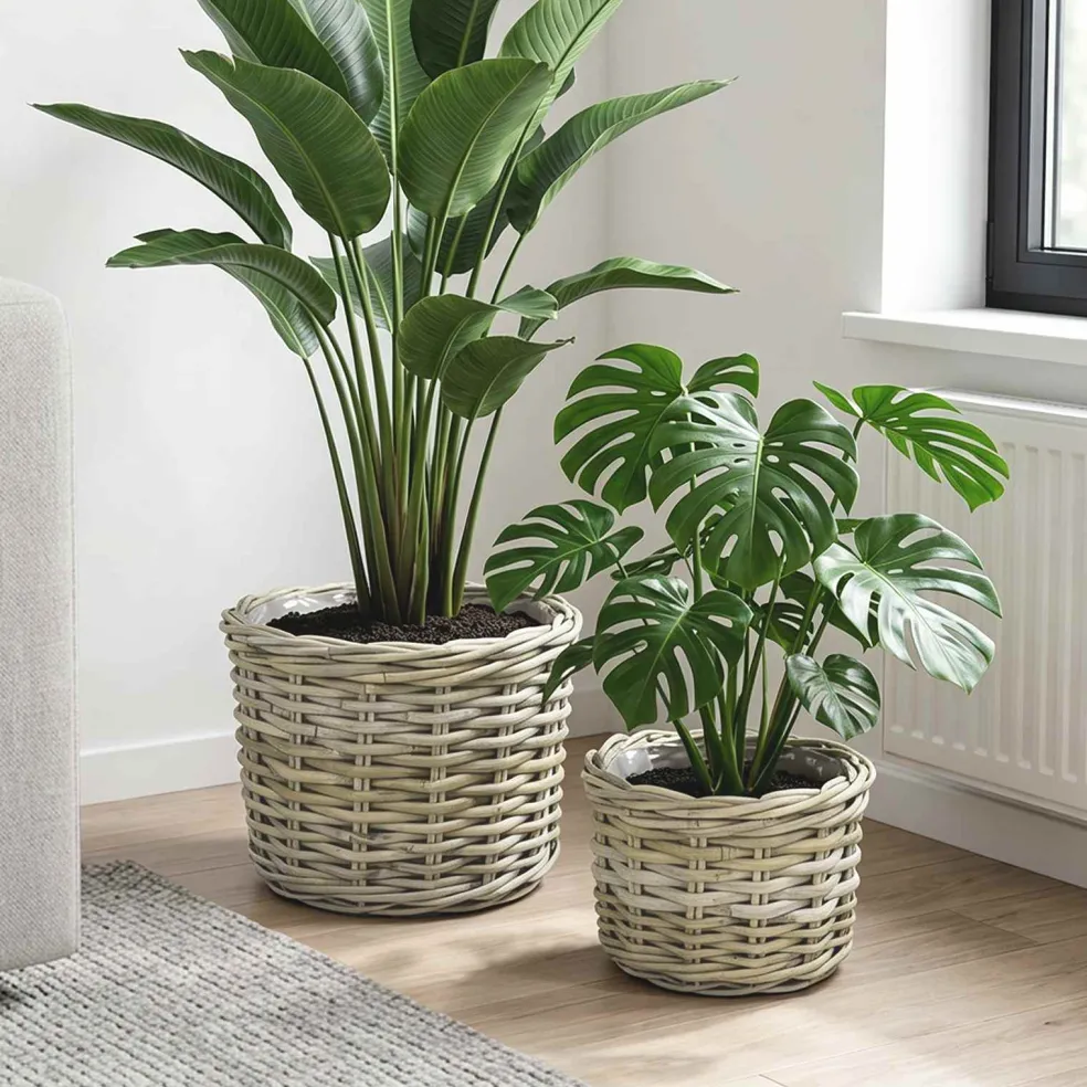 vidaXL Bloempot Mand GENDT 2 st Natuurlijk grijs Kubu Rattan