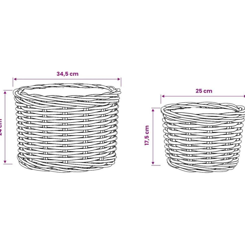 vidaXL Bloempot Mand GENDT 2 st Natuurlijk grijs Kubu Rattan