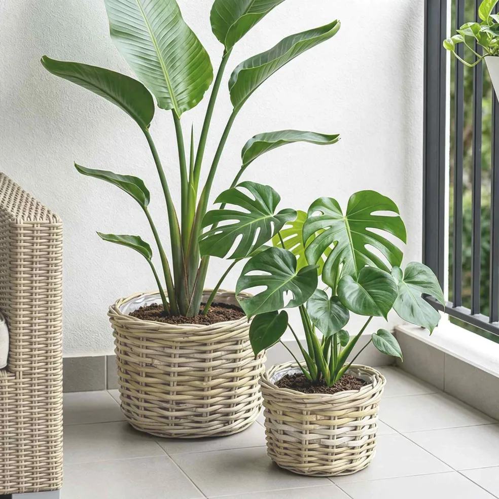 vidaXL Bloempot Mand GENDT 2 st Natuurlijk grijs Kubu Rattan