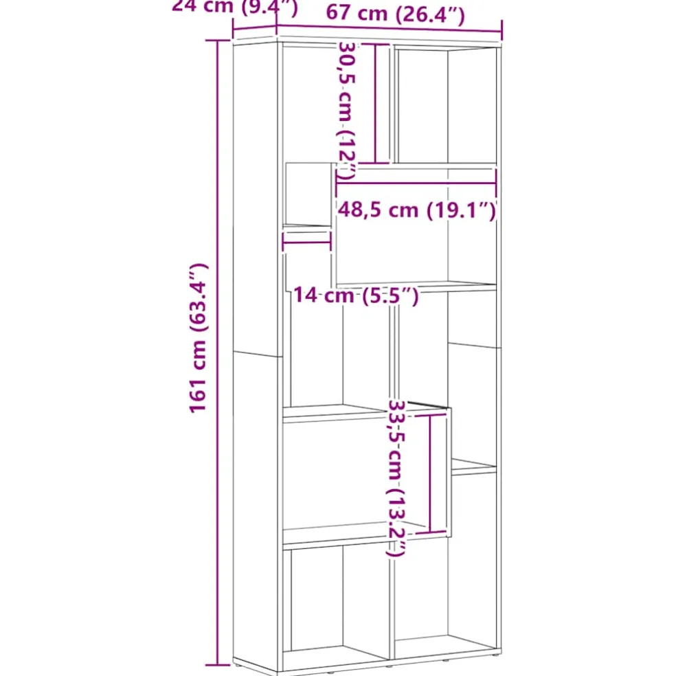 vidaXL Boekenkast Artisan Eiken 67x24x161 cm Bewerkt Hout