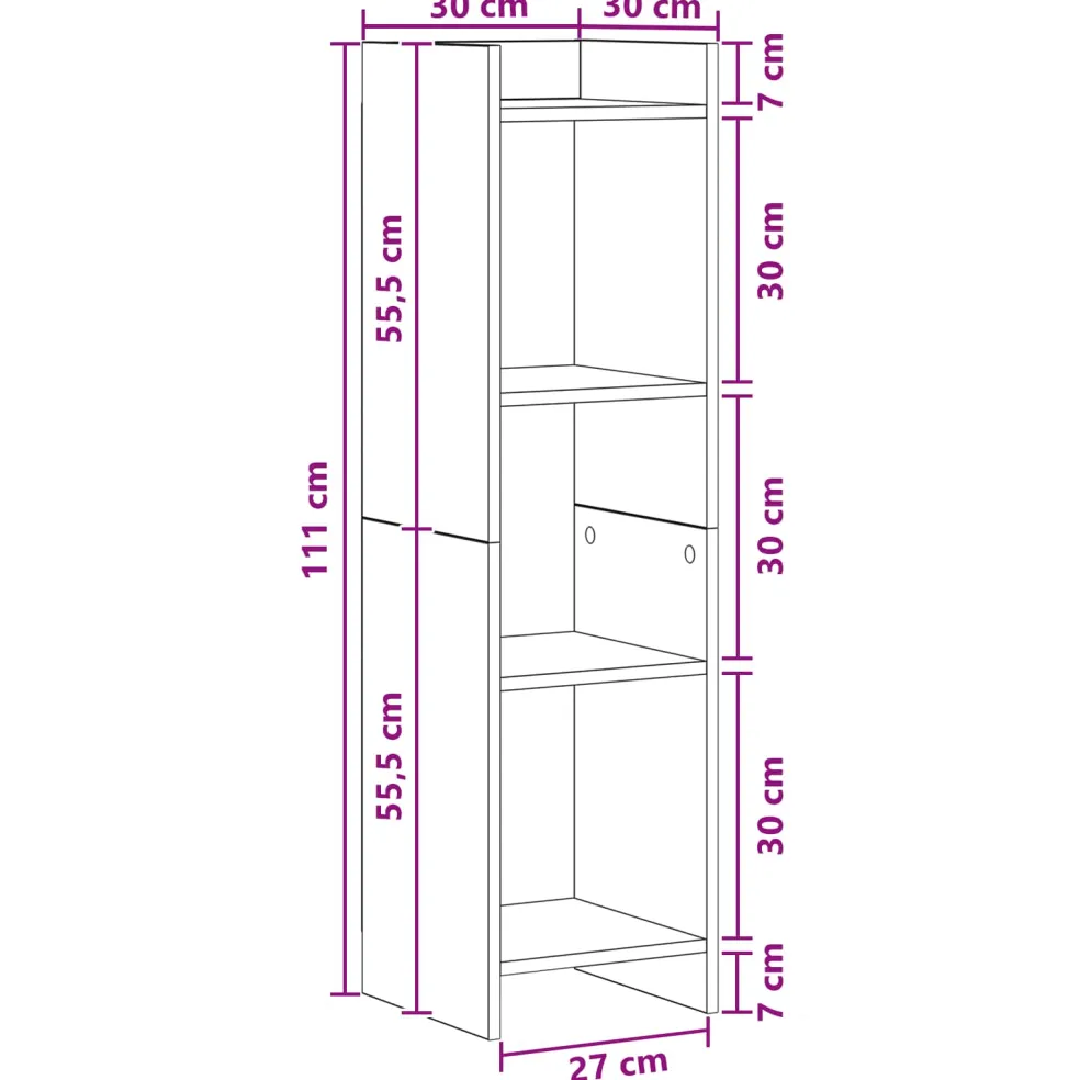 vidaXL Boekenkast Concerte Grijs 30 x 30 x 111 cm Bewerkt hout