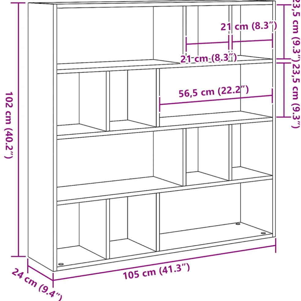 vidaXL Boekenkast/kamerverdeler zwart eiken 105x24x102 cm