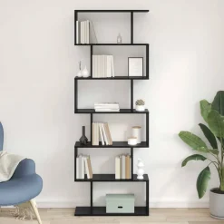 vidaXL Boekenkast 6-laags 70 x 24 x 193,5 cm Bewerkt hout Zwart Eiken