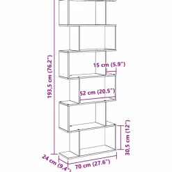 vidaXL Boekenkast 6-laags 70 x 24 x 193,5 cm Bewerkt hout Zwart Eiken