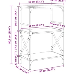 vidaXL Boekenkast 3-laags 59x35x90,5 cm bewerkt hout bruin eikenkleur