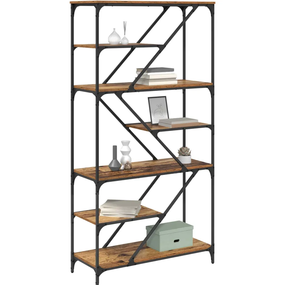 vidaXL Boekenkast 9-laags 91 x 36 x 176 cm Bewerkt hout Oud Hout