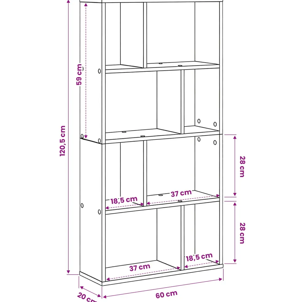 vidaXL Boekenkast 8-laags 60 x 20 x 120,5 cm Bewerkt hout Zwart Eiken