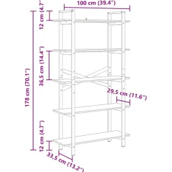 vidaXL Boekenkast 5-laags 100 x 33,5 x 178 cm Bewerkt hout