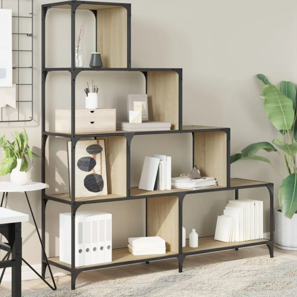 vidaXL Boekenkast 4-laags 139x33,5x149 cm bewerkt hout sonoma eiken