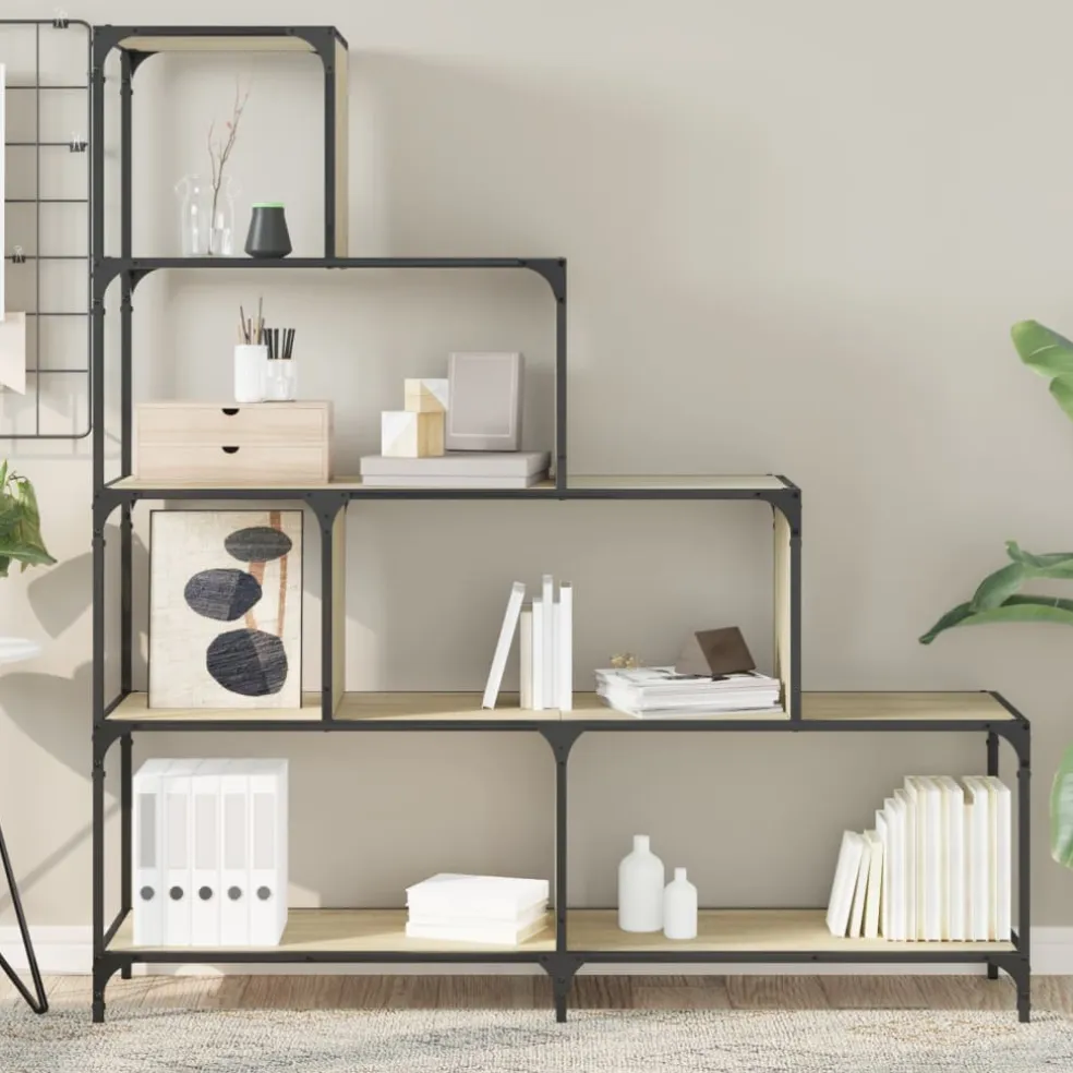 vidaXL Boekenkast 4-laags 139x33,5x149 cm bewerkt hout sonoma eiken