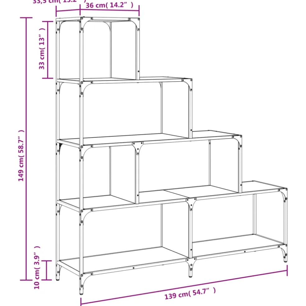 vidaXL Boekenkast 4-laags 139x33,5x149 cm bewerkt hout sonoma eiken