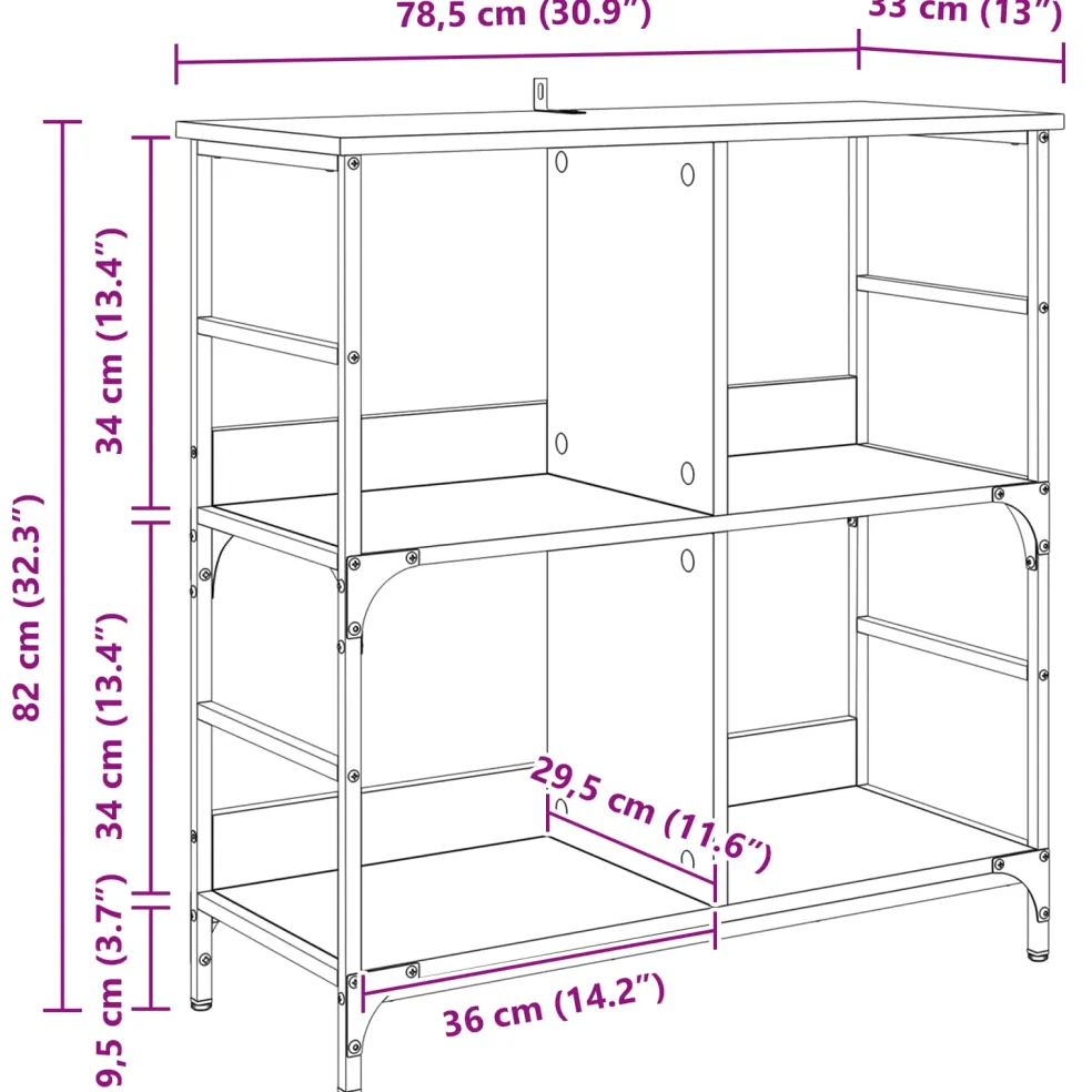 vidaXL Boekenkast 4-laags 78,5 x 33 x 82 cm Bewerkt hout Zwart eiken