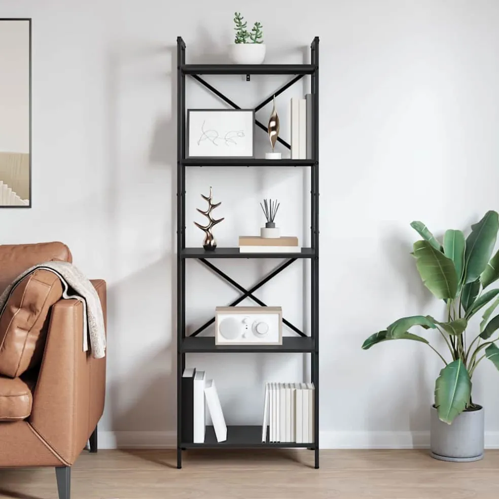 vidaXL Boekenkast 5-laags 56 x 34 x 171 cm Bewerkt hout Zwart Eiken