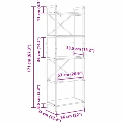 vidaXL Boekenkast 5-laags 56 x 34 x 171 cm Bewerkt hout Zwart Eiken