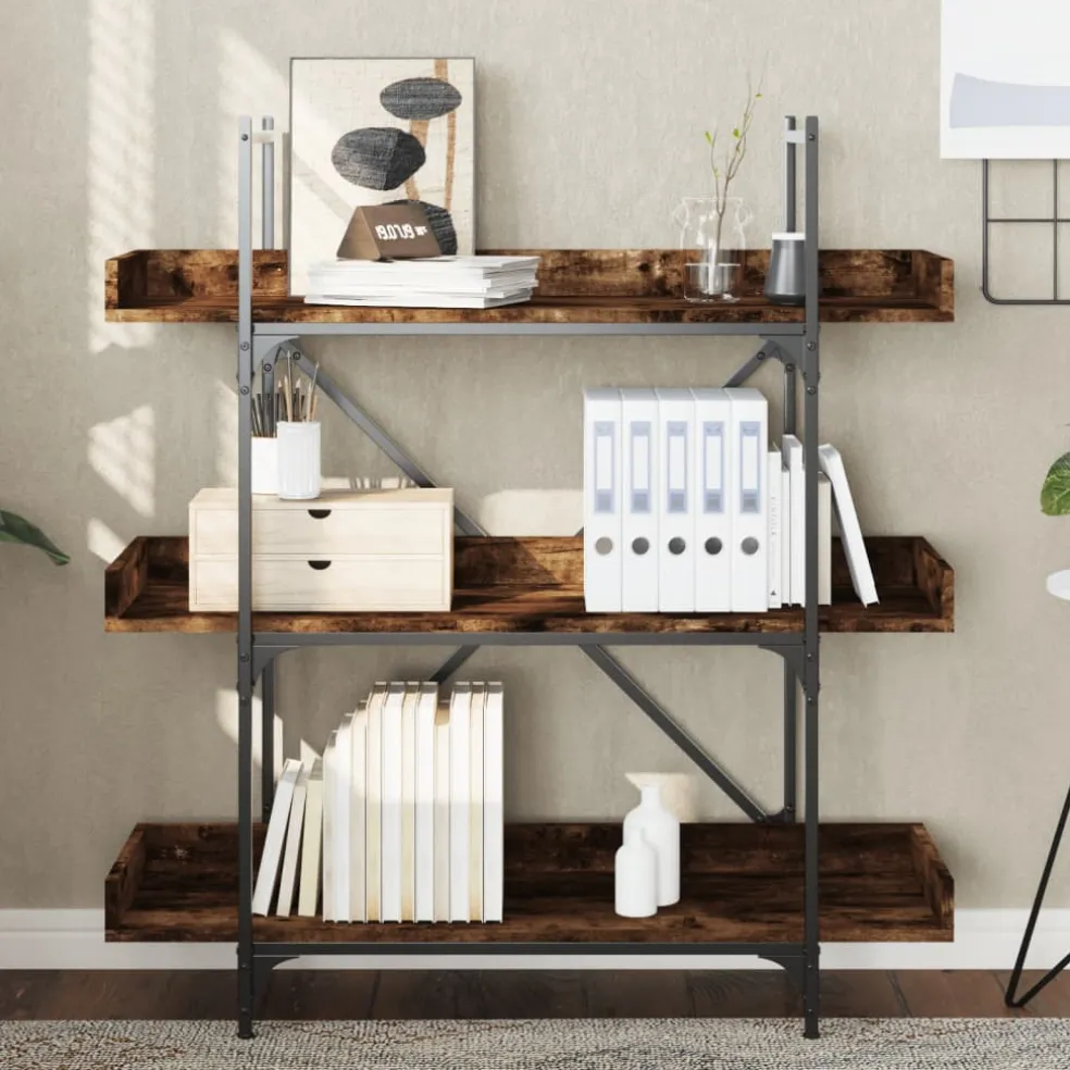 vidaXL Boekenkast 3-laags 100x33x108,5 cm bewerkt hout gerookt eiken