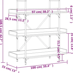 vidaXL Boekenkast 3-laags 100x33x108,5 cm bewerkt hout gerookt eiken