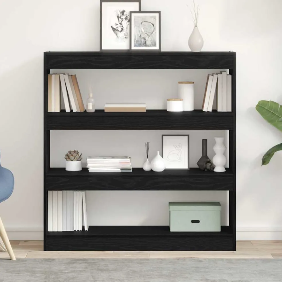 vidaXL Boekenkast 3-laags 100 x 30 x 103 cm Bewerkt hout Zwart Eiken