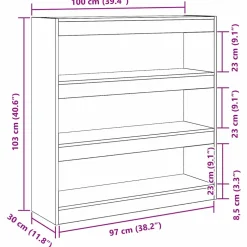 vidaXL Boekenkast 3-laags 100 x 30 x 103 cm Bewerkt hout Zwart Eiken