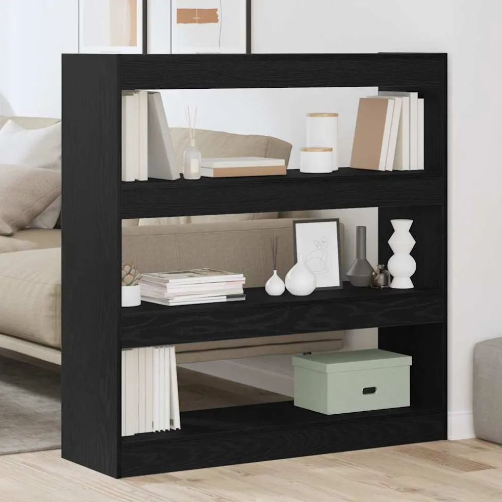 vidaXL Boekenkast 3-laags 100 x 30 x 103 cm Bewerkt hout Zwart Eiken