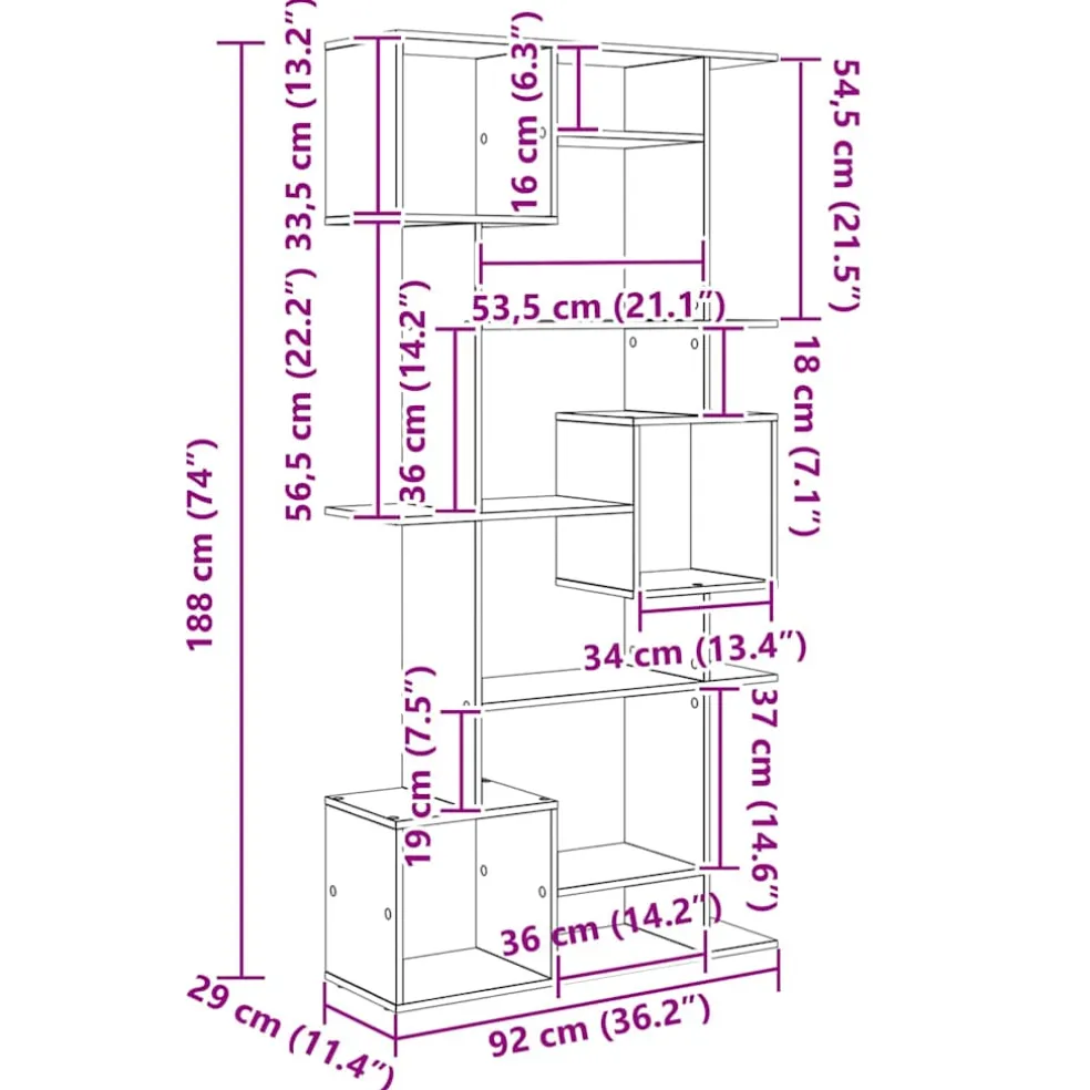 vidaXL Boekenkast 3-laags 30 x 30 x 111 cm Bewerkt hout