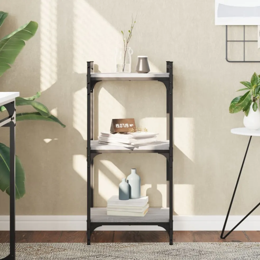 vidaXL Boekenkast 3-laags 40x30x86 cm bewerkt hout grijs sonoma
