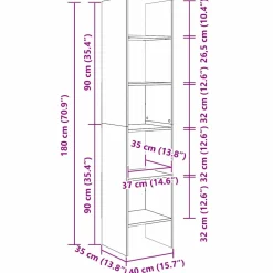 vidaXL Boekenkast 5-laags 40 x 35 x 180 cm Bewerkt hout Zwart Eiken