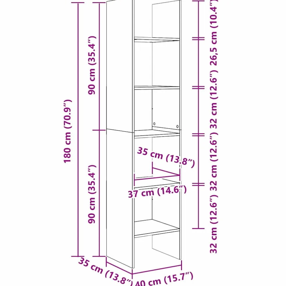 vidaXL Boekenkast 5-laags 40 x 35 x 180 cm Bewerkt hout Zwart Eiken