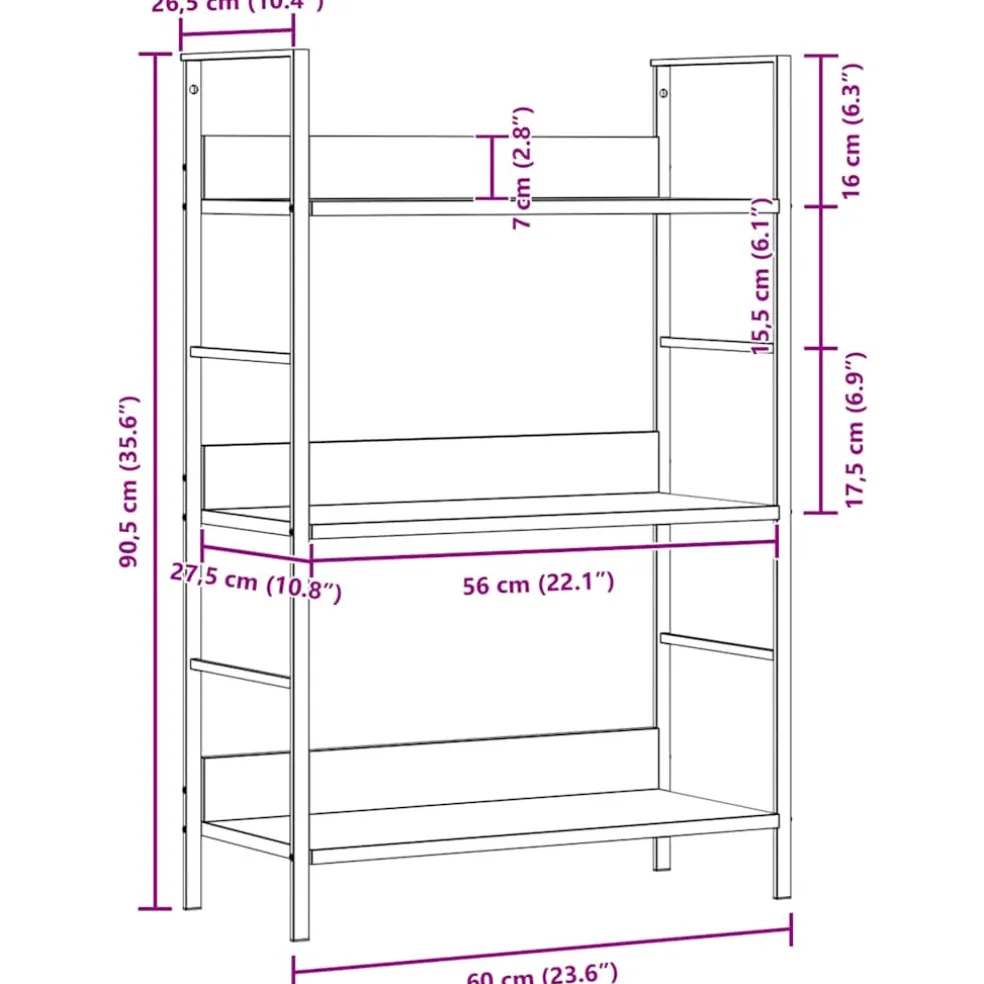 vidaXL Boekenkast met 3 schappen 60x27,6x90,5 cm bewerkt hout zwart