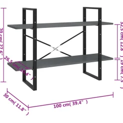 vidaXL Boekenkast met 2 schappen 100x30x70 cm massief grenenhout grijs