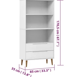 vidaXL Boekenkast MOLDE 85x35x170,5 cm massief grenenhout wit