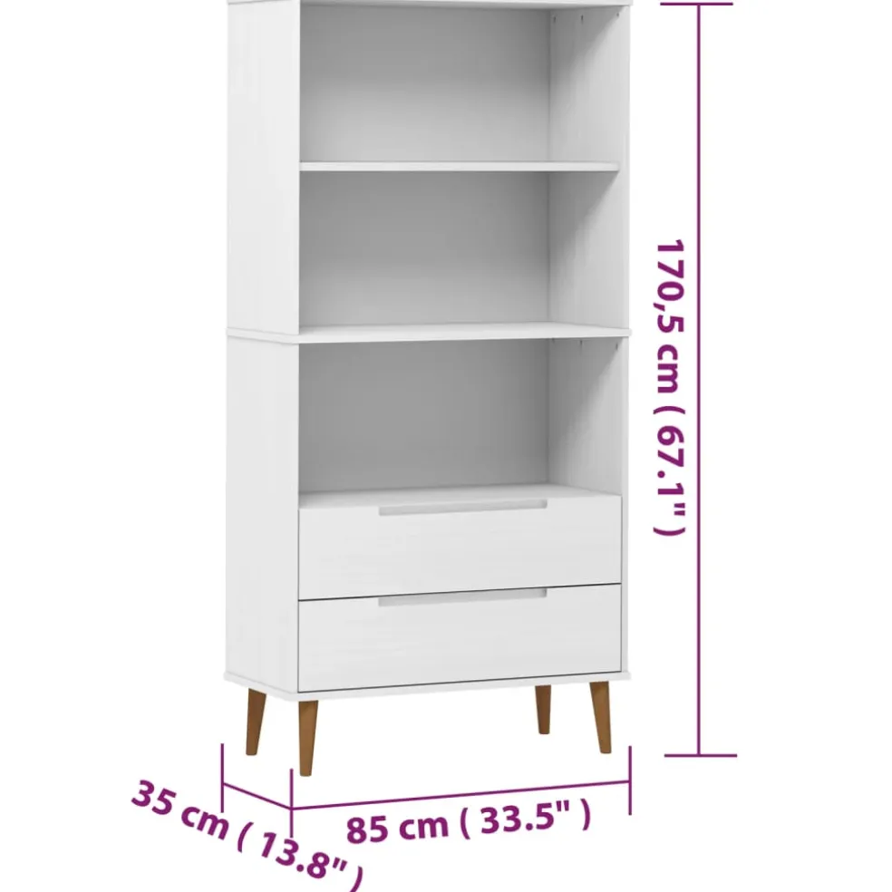 vidaXL Boekenkast MOLDE 85x35x170,5 cm massief grenenhout wit