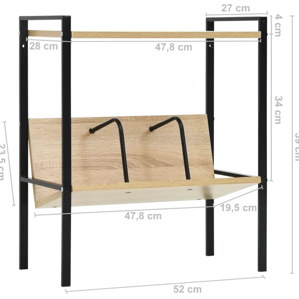 vidaXL Boekenkast 2 schappen 52x28x59 cm bewerkt hout zwart en eiken