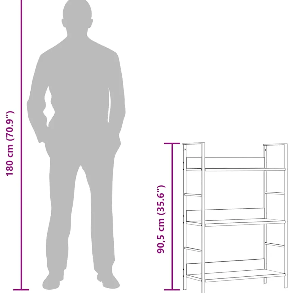 vidaXL Boekenkast 3 schappen 60x27,6x90,5 cm bewerkt hout eikenkleurig