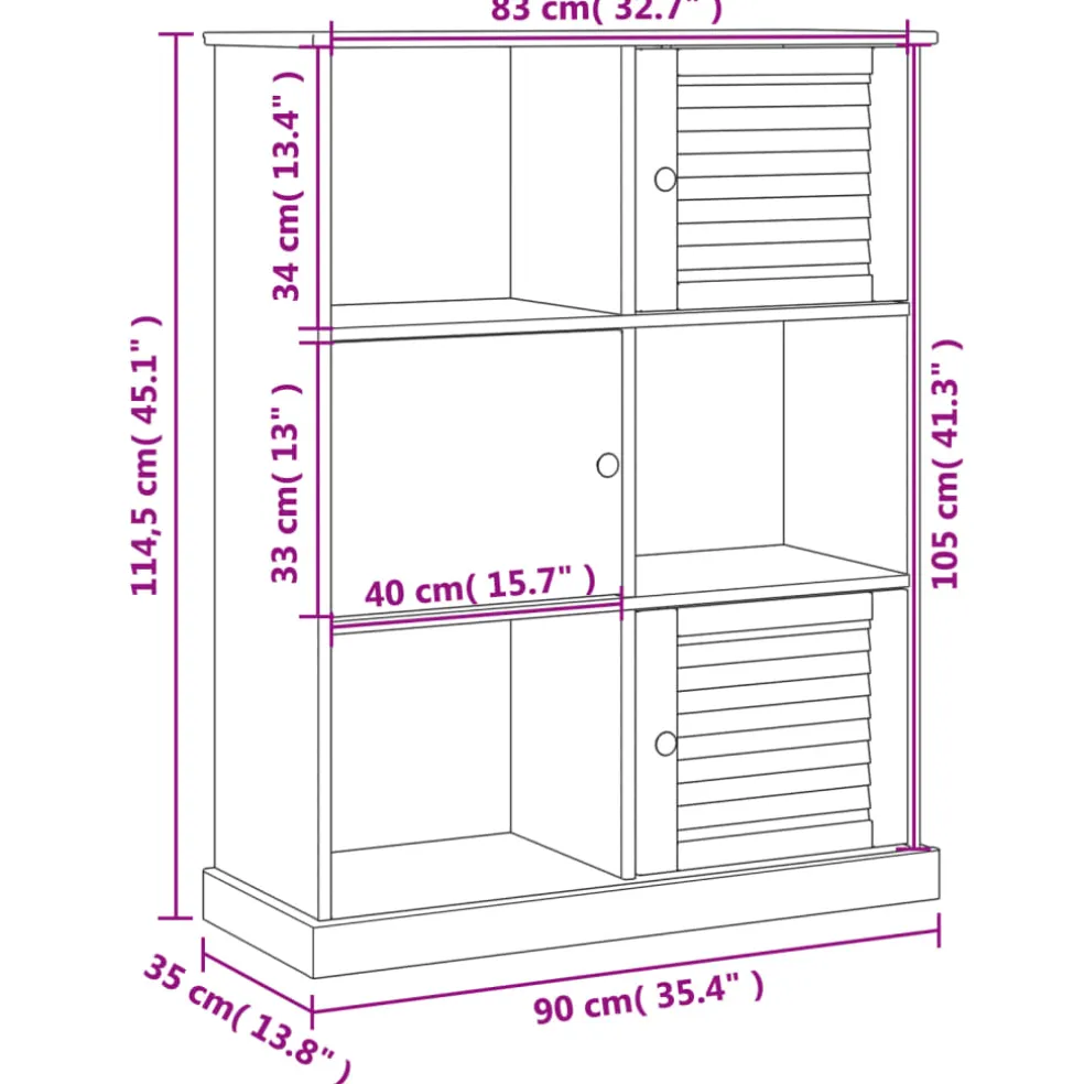 vidaXL Boekenkast VIGO 90x35x114,5 cm massief grenenhout grijs