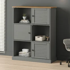 vidaXL Boekenkast VIGO 90x35x114,5 cm massief grenenhout grijs