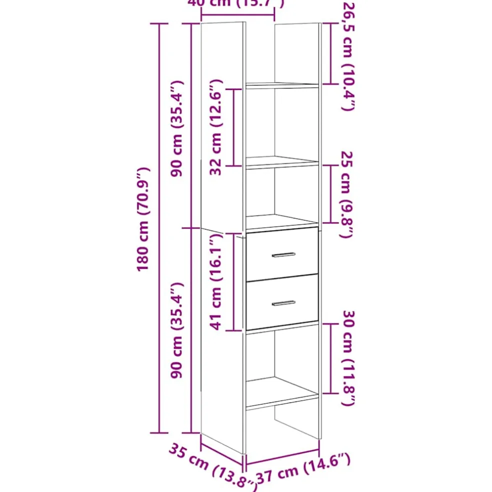 vidaXL Boekenkast 40x35x180 cm bewerkt hout betongrijs