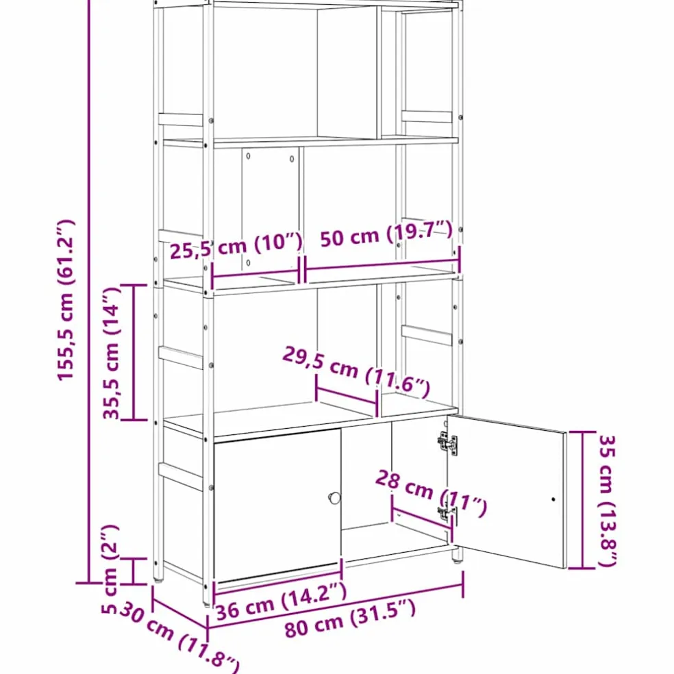 vidaXL Boekenkast 80 x 30 x 155,5 cm Bewerkt hout Gerookt eiken