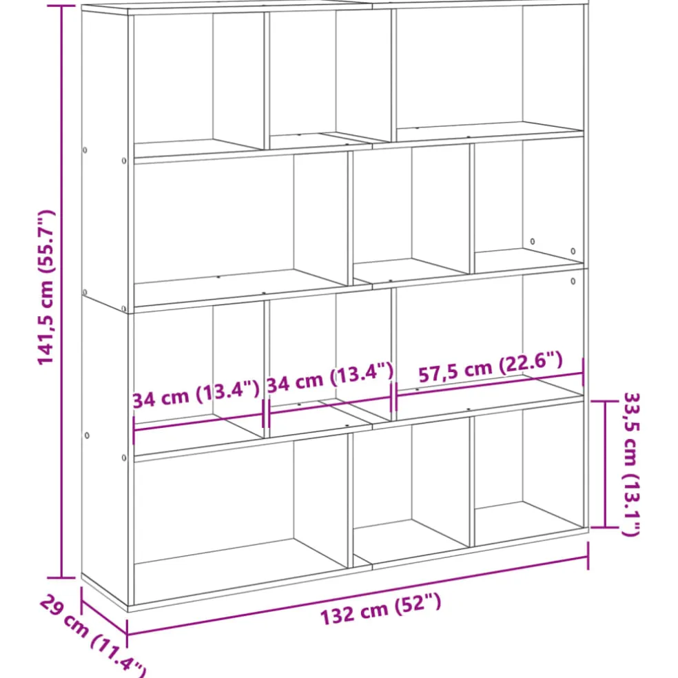 vidaXL Boekenkast 132x29x141,5 cm bewerkt hout gerookt eikenkleurig