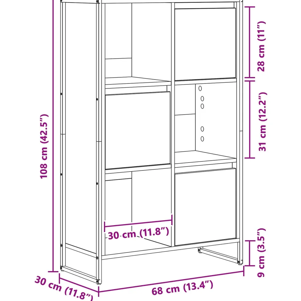 vidaXL Boekenkast 68 x 30 x 108.5 cm Bewerkt hout Zwart Eiken