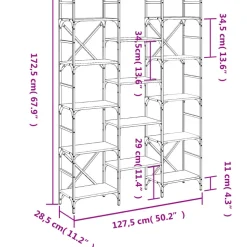 vidaXL Boekenkast 127,5x28,5x172,5 cm bewerkt hout bruin eikenkleur