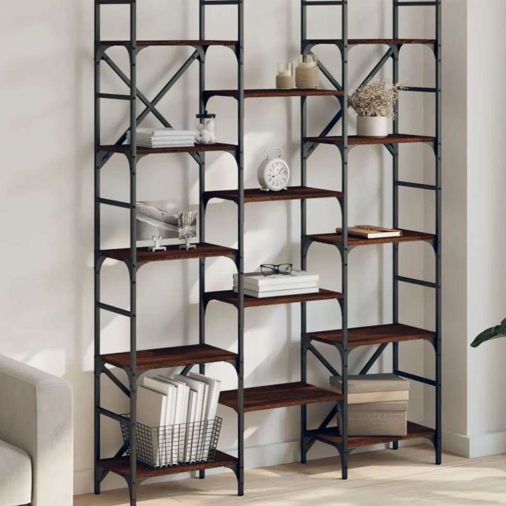 vidaXL Boekenkast 127,5x28,5x172,5 cm bewerkt hout bruin eikenkleur