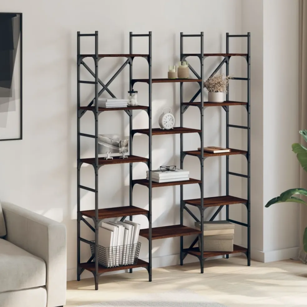 vidaXL Boekenkast 127,5x28,5x172,5 cm bewerkt hout bruin eikenkleur