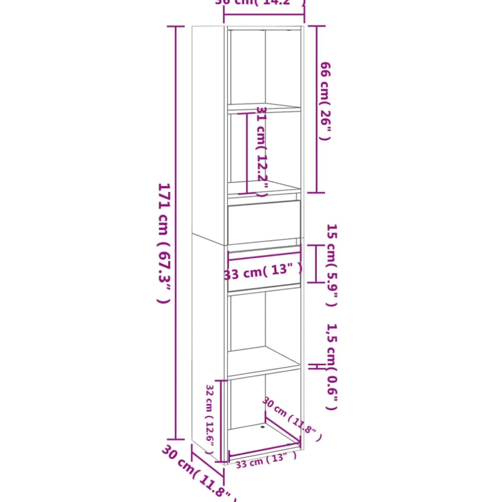 vidaXL Boekenkast 36x30x171 cm bewerkt hout sonoma eikenkleurig