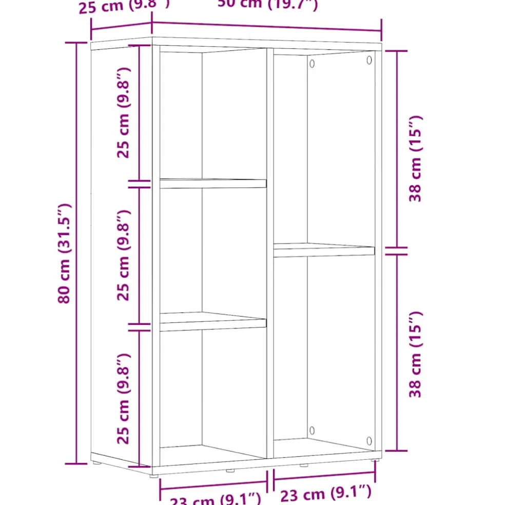 vidaXL Boekenkast 50x25x80 cm bewerkt hout artisanaal eikenkleur