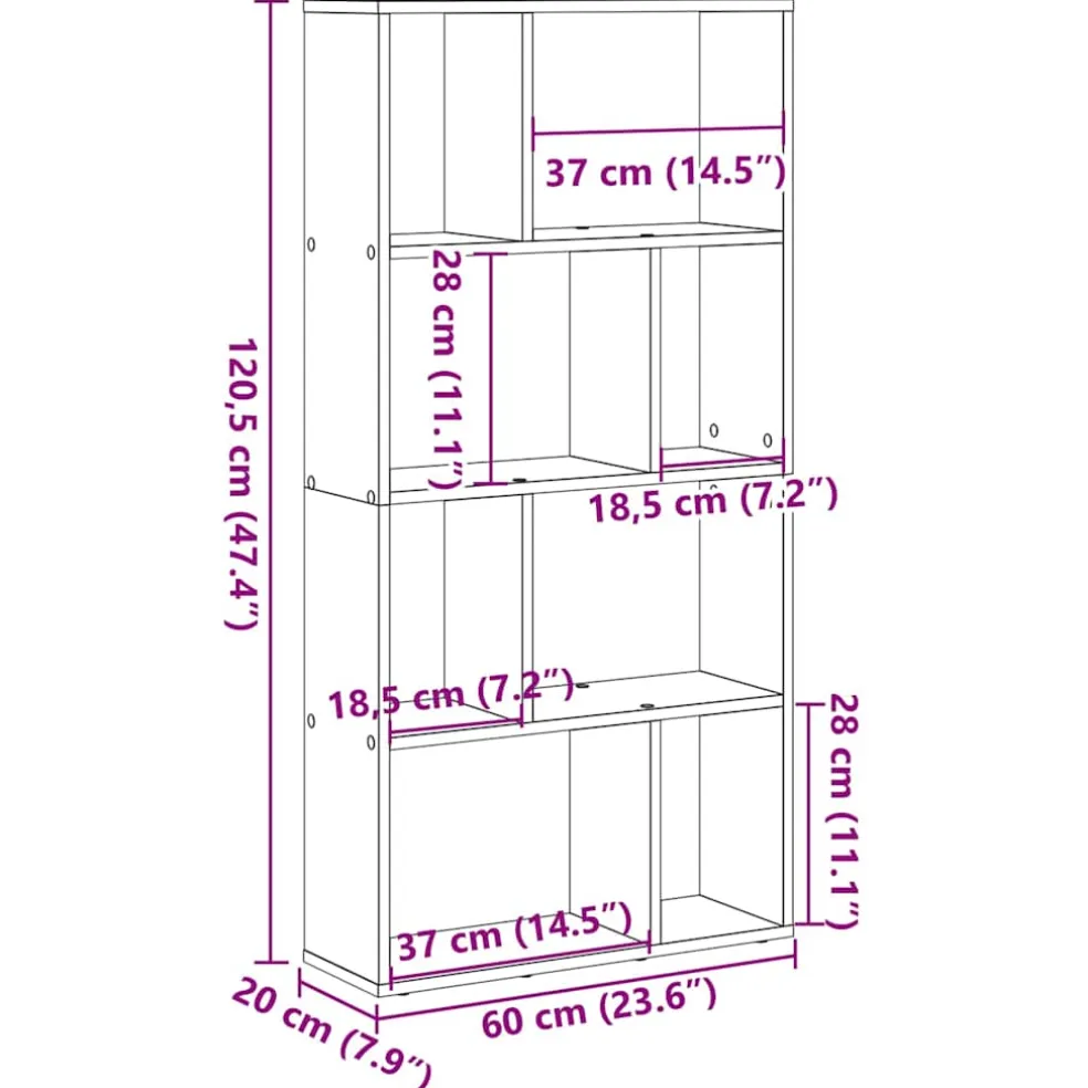 vidaXL Boekenkast 60x20x120,5 cm bewerkt hout sonoma eikenkleurig
