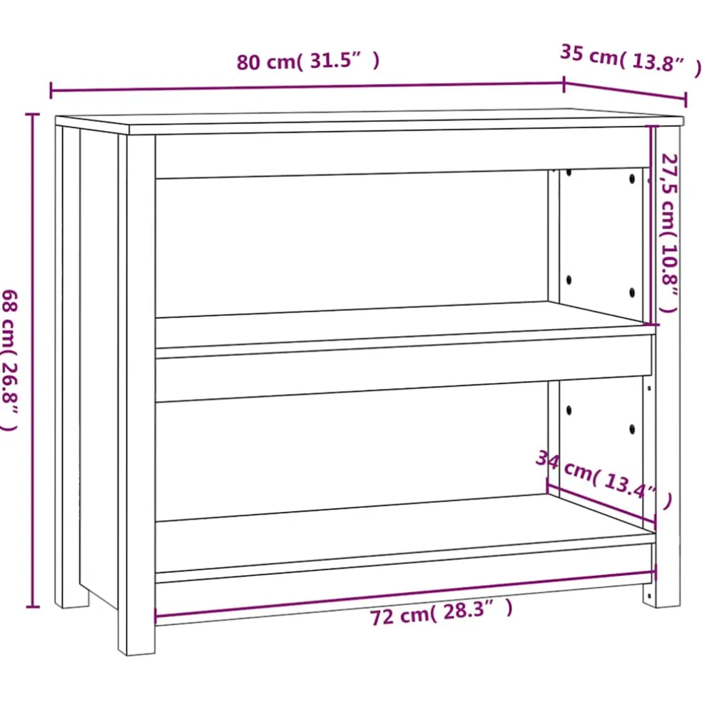 vidaXL Boekenkast 80x35x68 cm massief grenenhout zwart