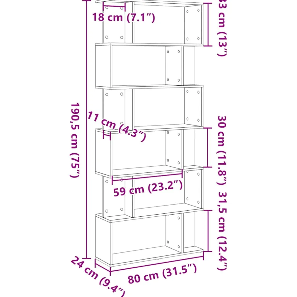 vidaXL Boekenkast Zwart Eiken 80x24x190,5 cm Engineered Wood