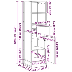 vidaXL Boekenkast Zwart Eiken 43 x 36 x 150.5 cm Bewerkt hout