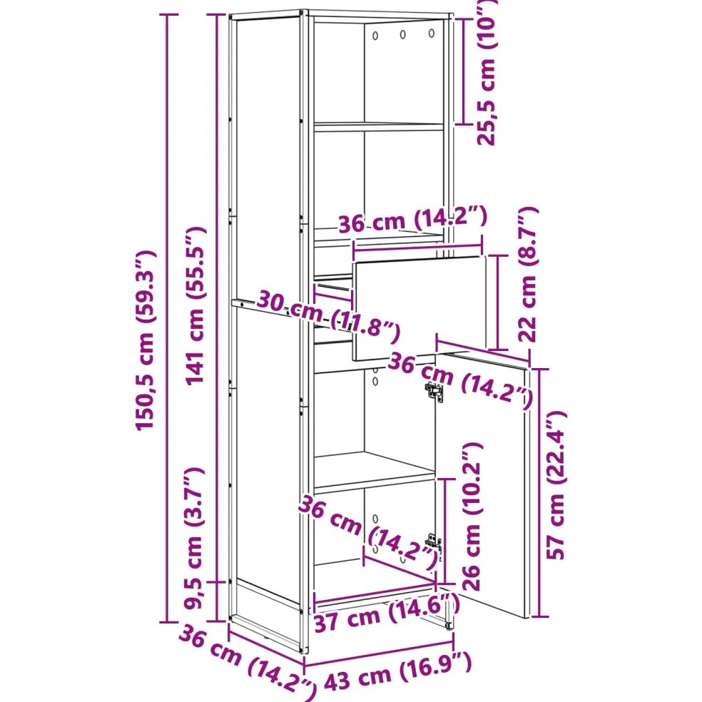 vidaXL Boekenkast Zwart Eiken 43 x 36 x 150.5 cm Bewerkt hout